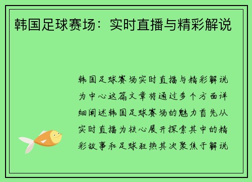 韩国足球赛场：实时直播与精彩解说